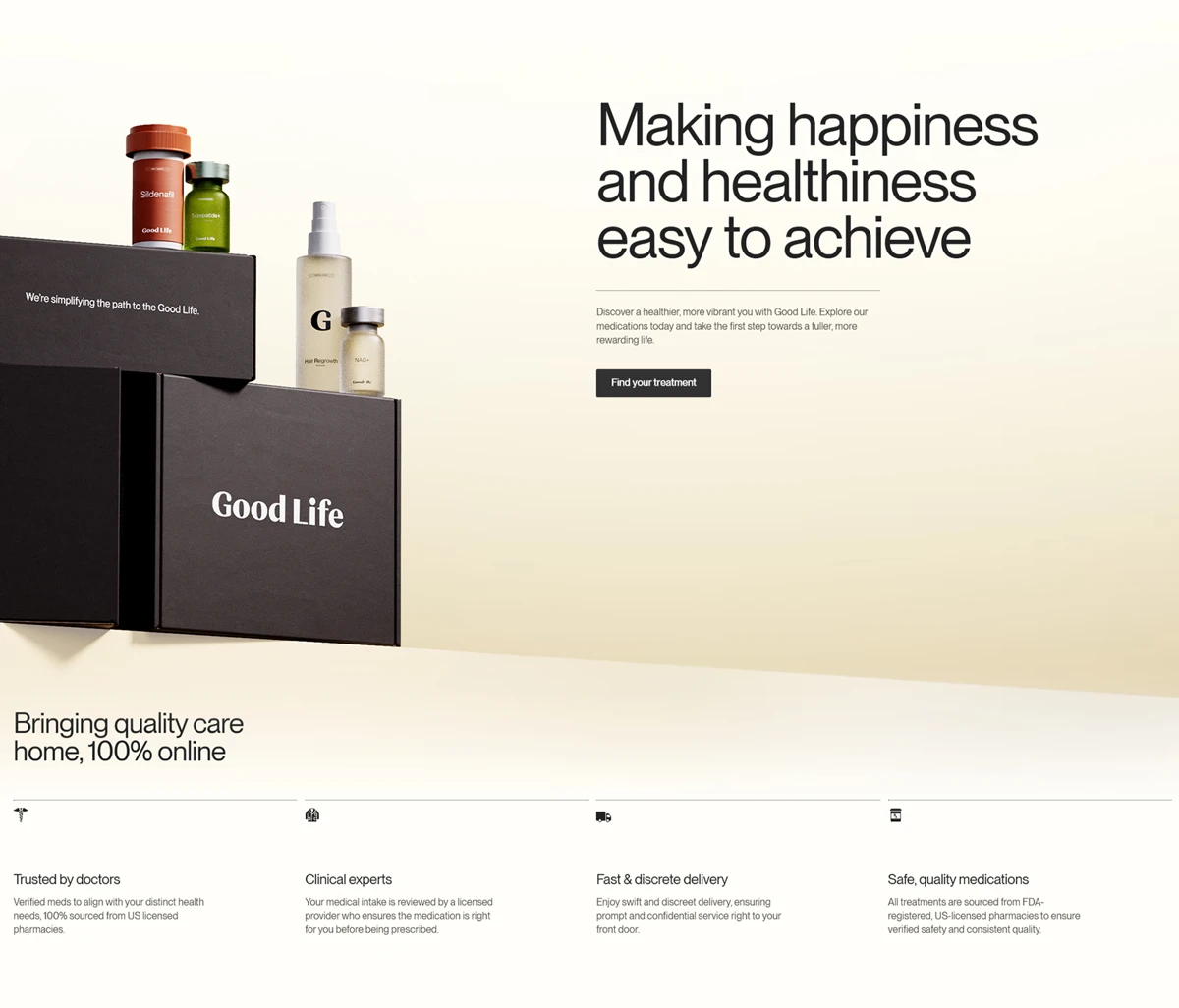 The Good Life homepage with its hero render